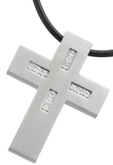 Steel Cross with rubber necklace - SP53